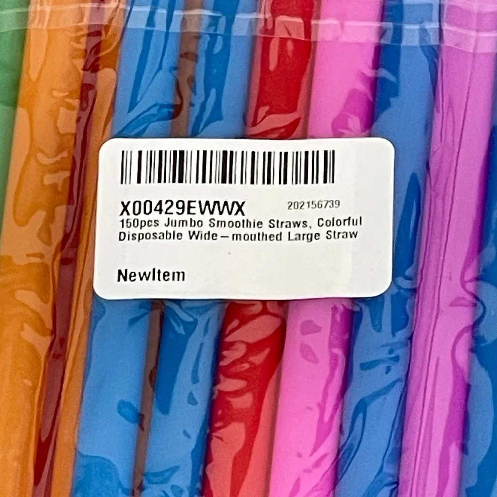 Jumbo Smoothie Straws 150ct Wide Mouth Disposable Colorful Boba New